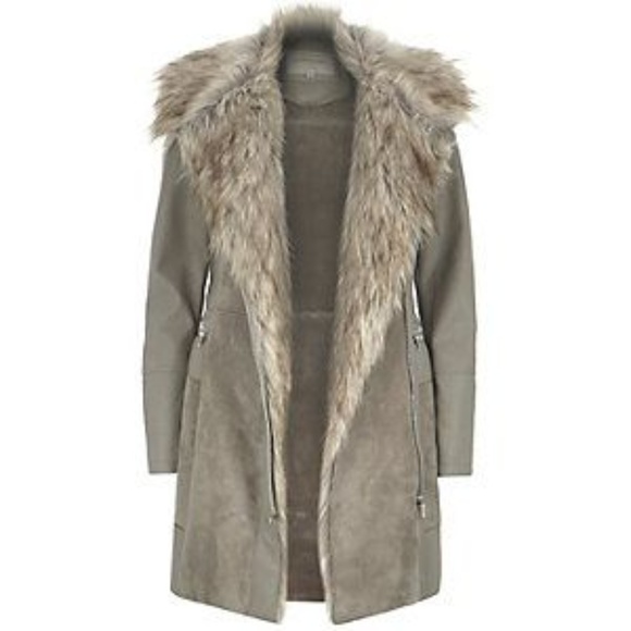 River Island Jackets & Blazers - Grey Leather-Look and Faux Suede Jacket